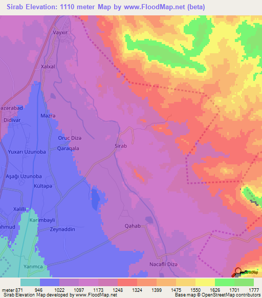 Sirab,Azerbaijan Elevation Map