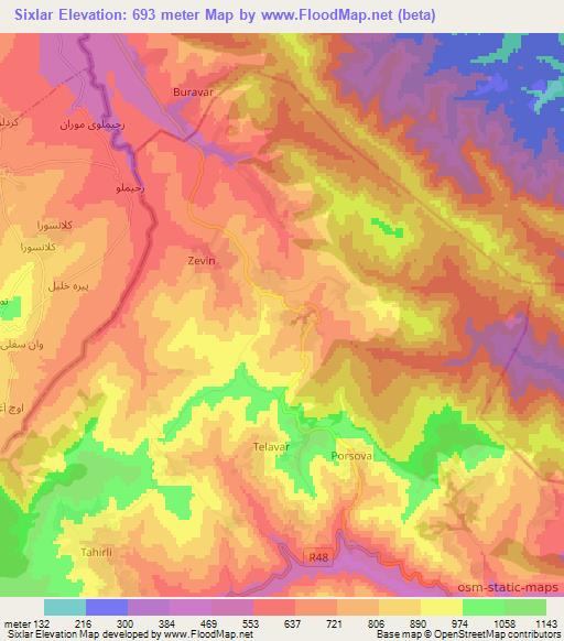 Sixlar,Azerbaijan Elevation Map
