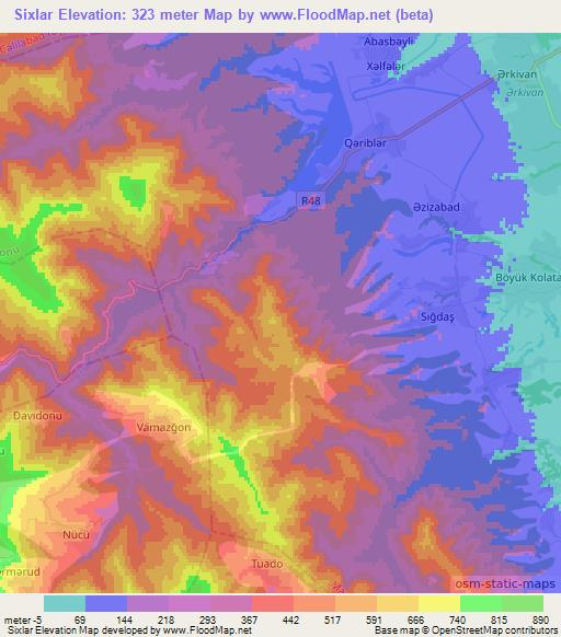Sixlar,Azerbaijan Elevation Map