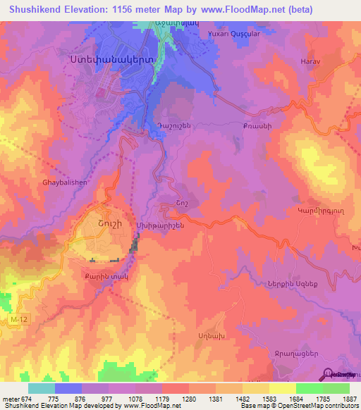 Shushikend,Azerbaijan Elevation Map