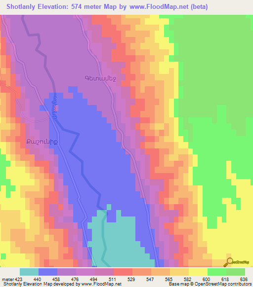 Shotlanly,Azerbaijan Elevation Map