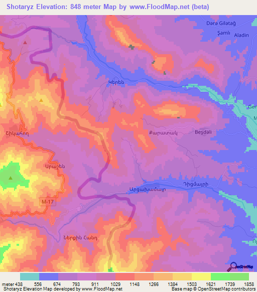 Shotaryz,Azerbaijan Elevation Map
