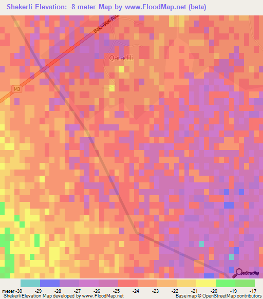 Shekerli,Azerbaijan Elevation Map
