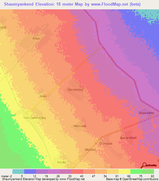 Shaumyankend,Azerbaijan Elevation Map
