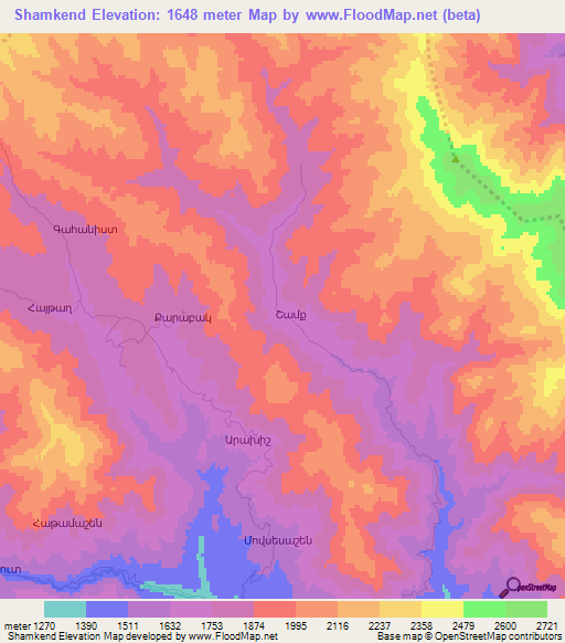Shamkend,Azerbaijan Elevation Map