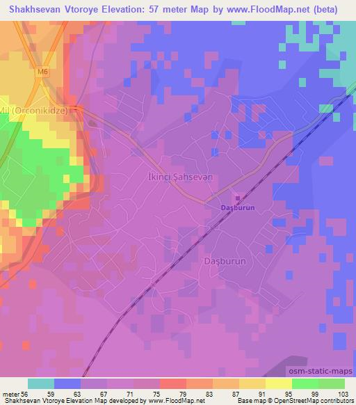 Shakhsevan Vtoroye,Azerbaijan Elevation Map