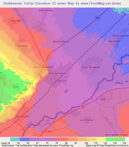 Shakhsevan Tret'ye,Azerbaijan Elevation Map