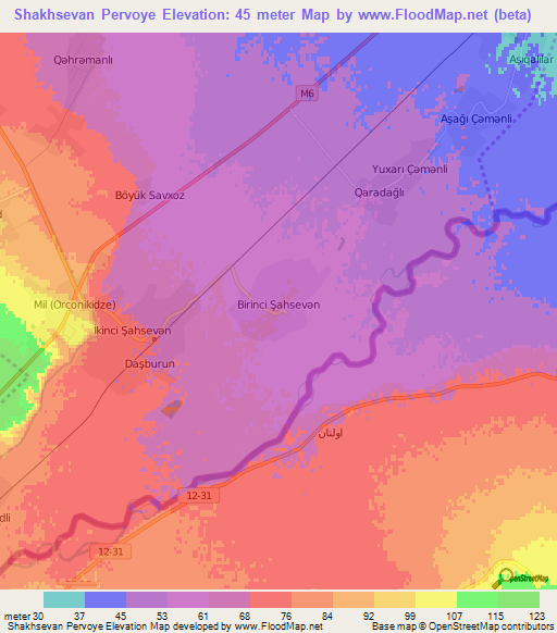Shakhsevan Pervoye,Azerbaijan Elevation Map
