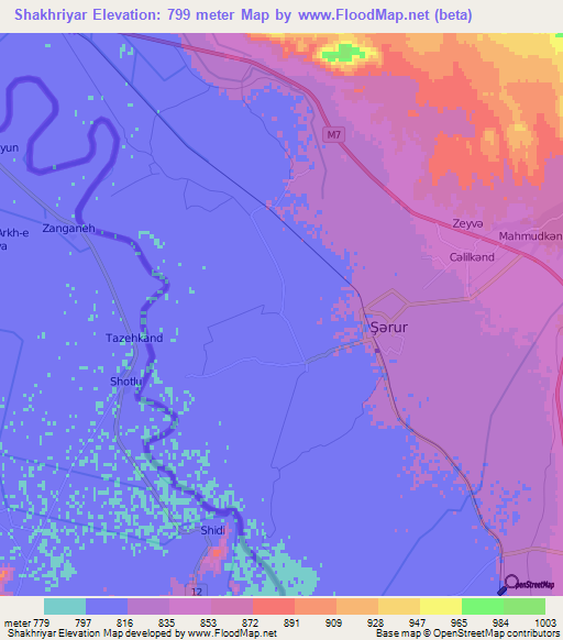 Shakhriyar,Azerbaijan Elevation Map