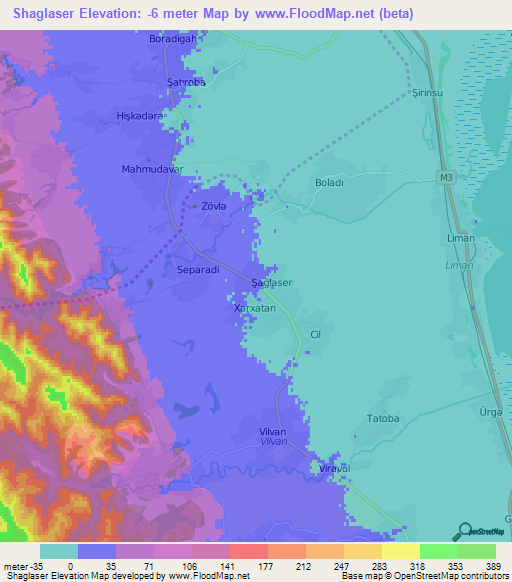 Shaglaser,Azerbaijan Elevation Map
