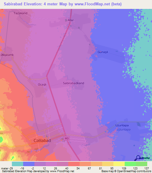Sabirabad,Azerbaijan Elevation Map