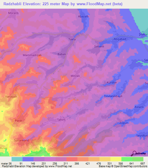 Radzhabli,Azerbaijan Elevation Map