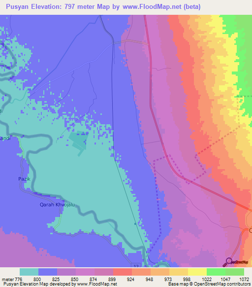 Pusyan,Azerbaijan Elevation Map