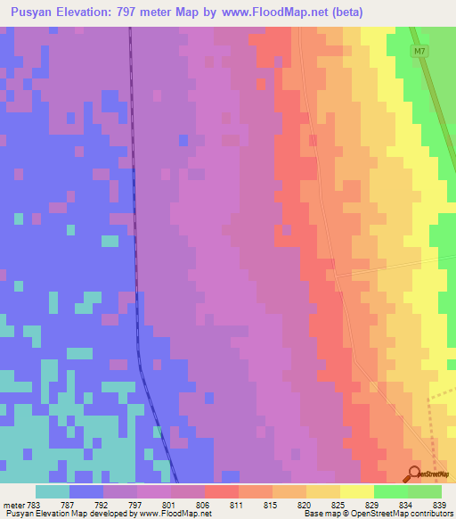 Pusyan,Azerbaijan Elevation Map