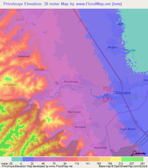 Privolnoye,Azerbaijan Elevation Map