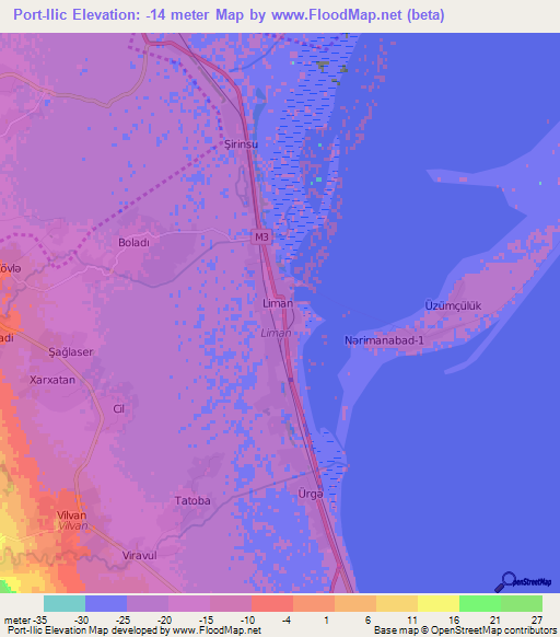 Port-Ilic,Azerbaijan Elevation Map