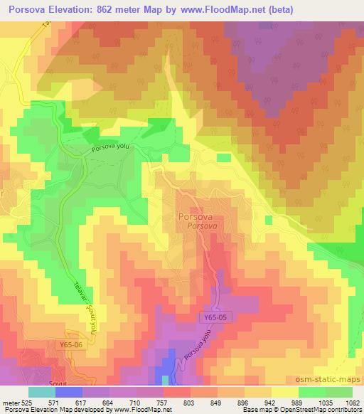 Porsova,Azerbaijan Elevation Map