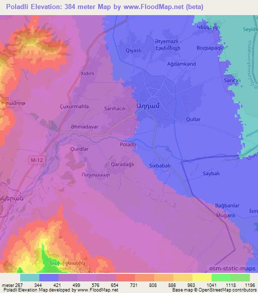 Poladli,Azerbaijan Elevation Map