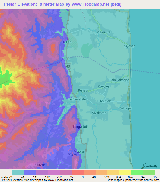 Peisar,Azerbaijan Elevation Map