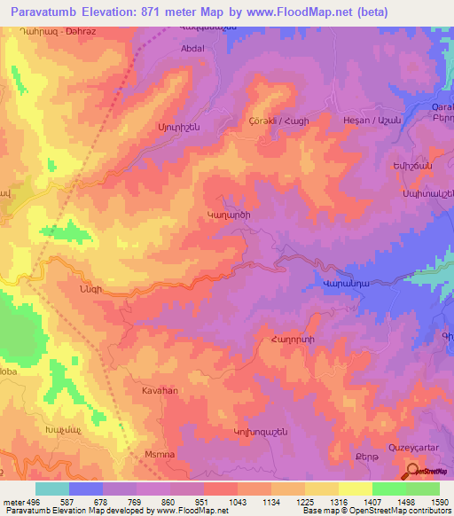 Paravatumb,Azerbaijan Elevation Map