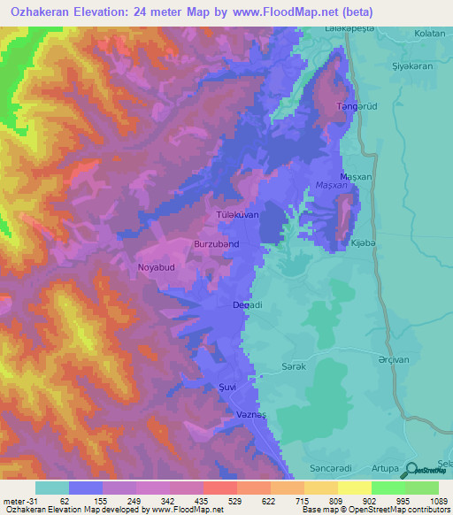 Ozhakeran,Azerbaijan Elevation Map