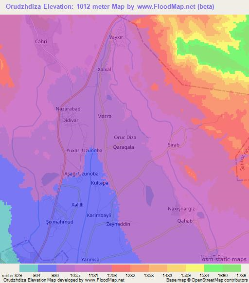 Orudzhdiza,Azerbaijan Elevation Map