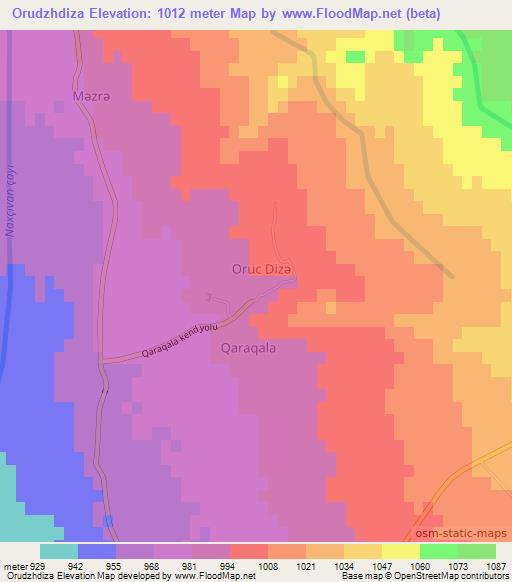 Orudzhdiza,Azerbaijan Elevation Map