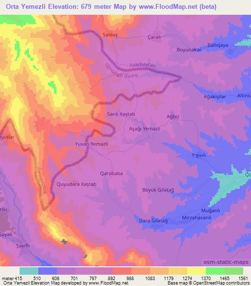 Orta Yemezli,Azerbaijan Elevation Map