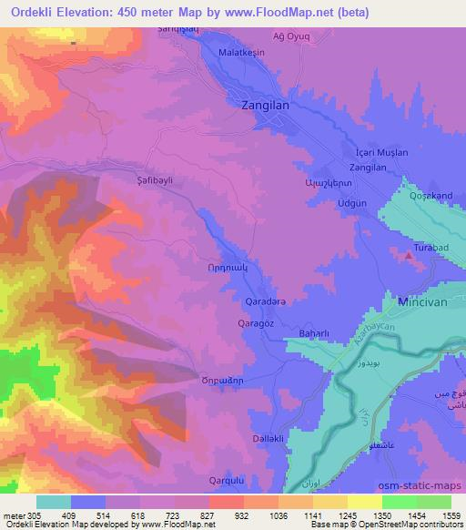 Ordekli,Azerbaijan Elevation Map