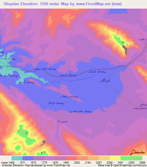 Sheydan,Iran Elevation Map