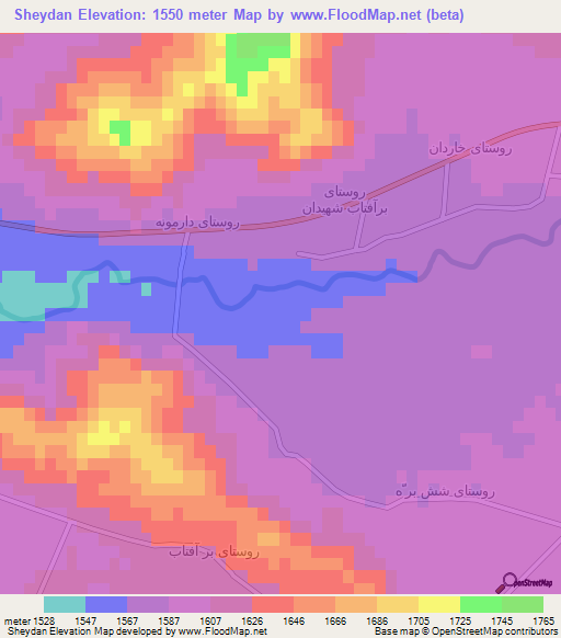 Sheydan,Iran Elevation Map