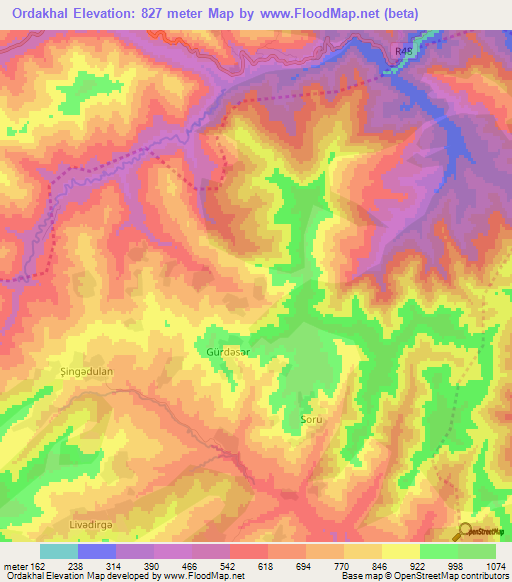 Ordakhal,Azerbaijan Elevation Map
