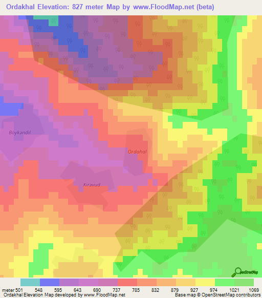 Ordakhal,Azerbaijan Elevation Map
