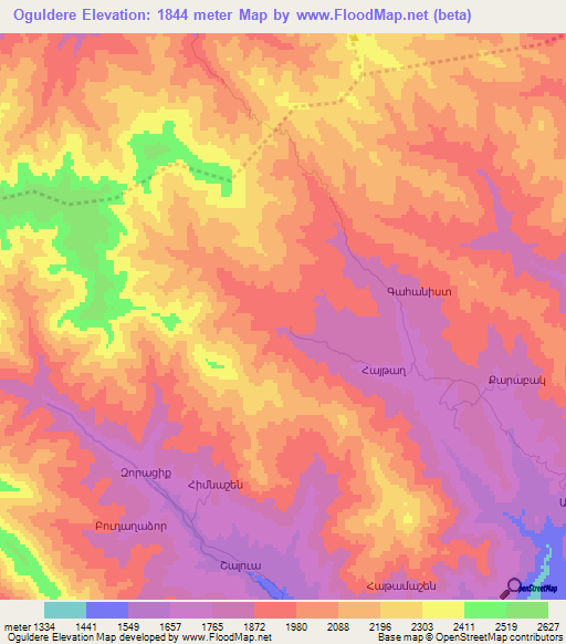 Oguldere,Azerbaijan Elevation Map