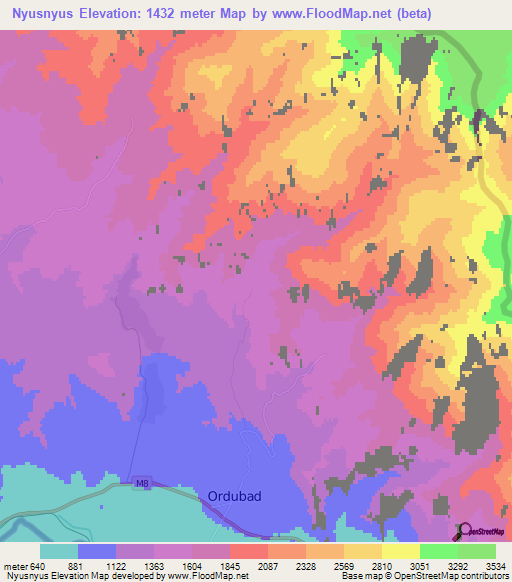 Nyusnyus,Azerbaijan Elevation Map