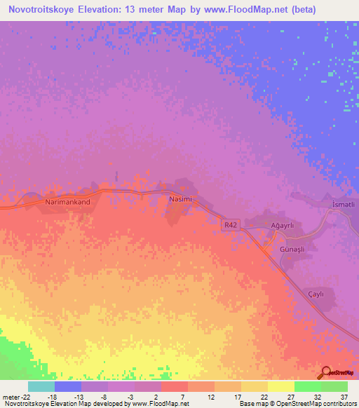 Novotroitskoye,Azerbaijan Elevation Map
