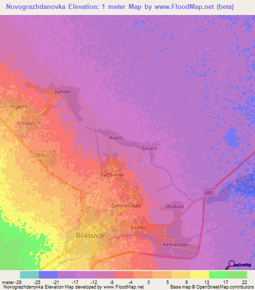 Novograzhdanovka,Azerbaijan Elevation Map
