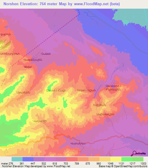 Norshen,Azerbaijan Elevation Map