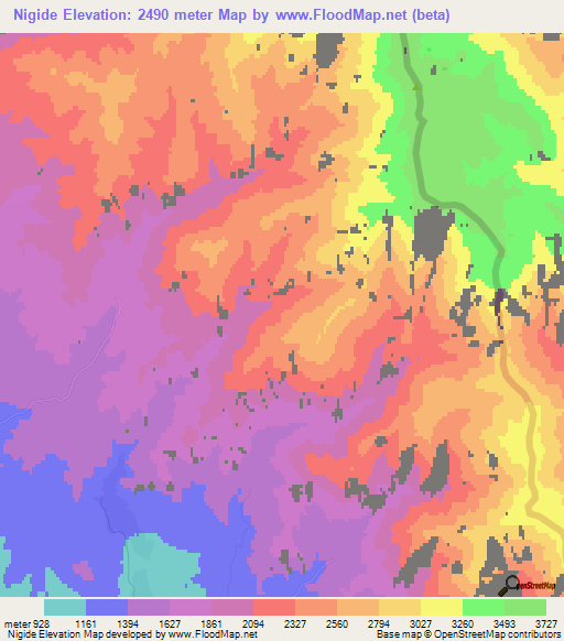 Nigide,Azerbaijan Elevation Map