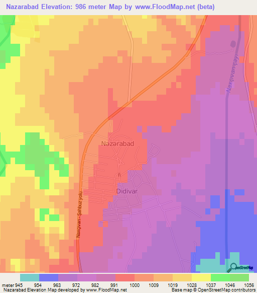Nazarabad,Azerbaijan Elevation Map
