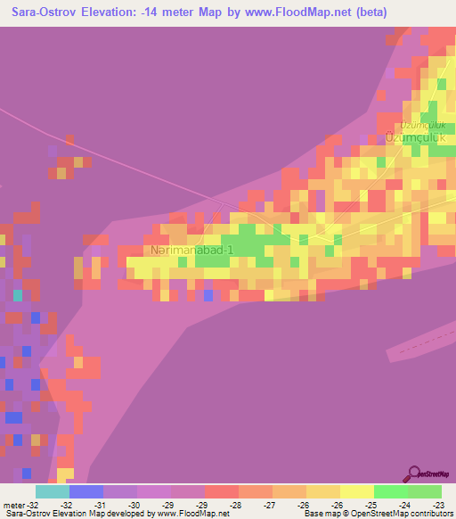 Sara-Ostrov,Azerbaijan Elevation Map
