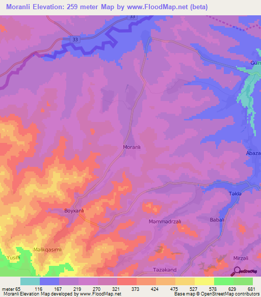 Moranli,Azerbaijan Elevation Map