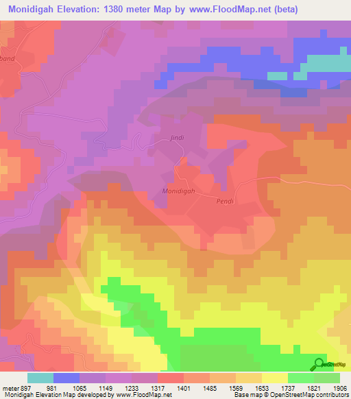 Monidigah,Azerbaijan Elevation Map