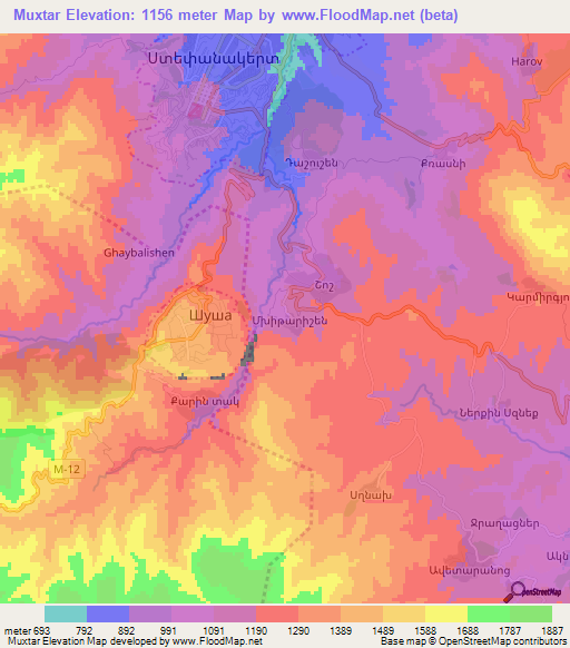 Muxtar,Azerbaijan Elevation Map
