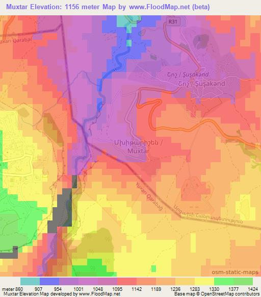 Muxtar,Azerbaijan Elevation Map