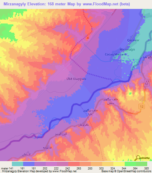 Mirzanagyly,Azerbaijan Elevation Map