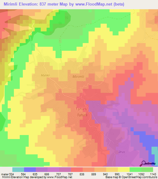 Mirimli,Azerbaijan Elevation Map