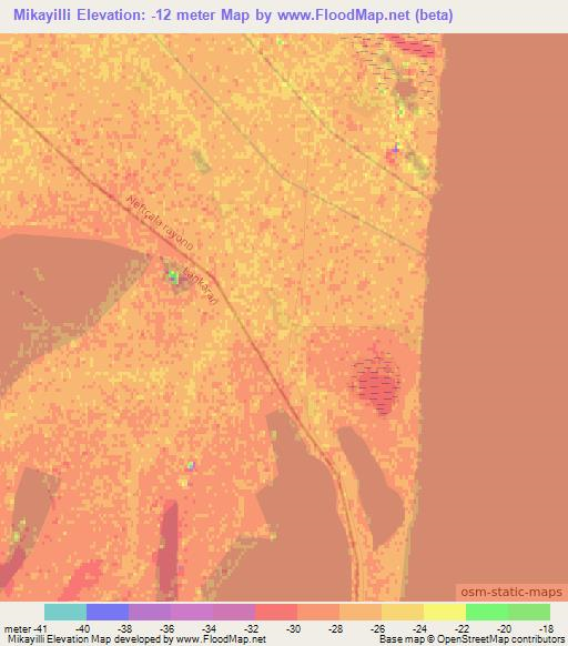 Mikayilli,Azerbaijan Elevation Map