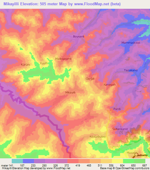 Mikayilli,Azerbaijan Elevation Map