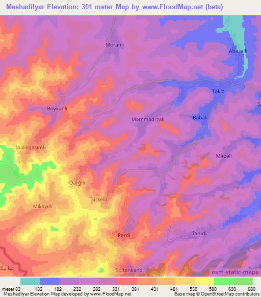 Meshadilyar,Azerbaijan Elevation Map